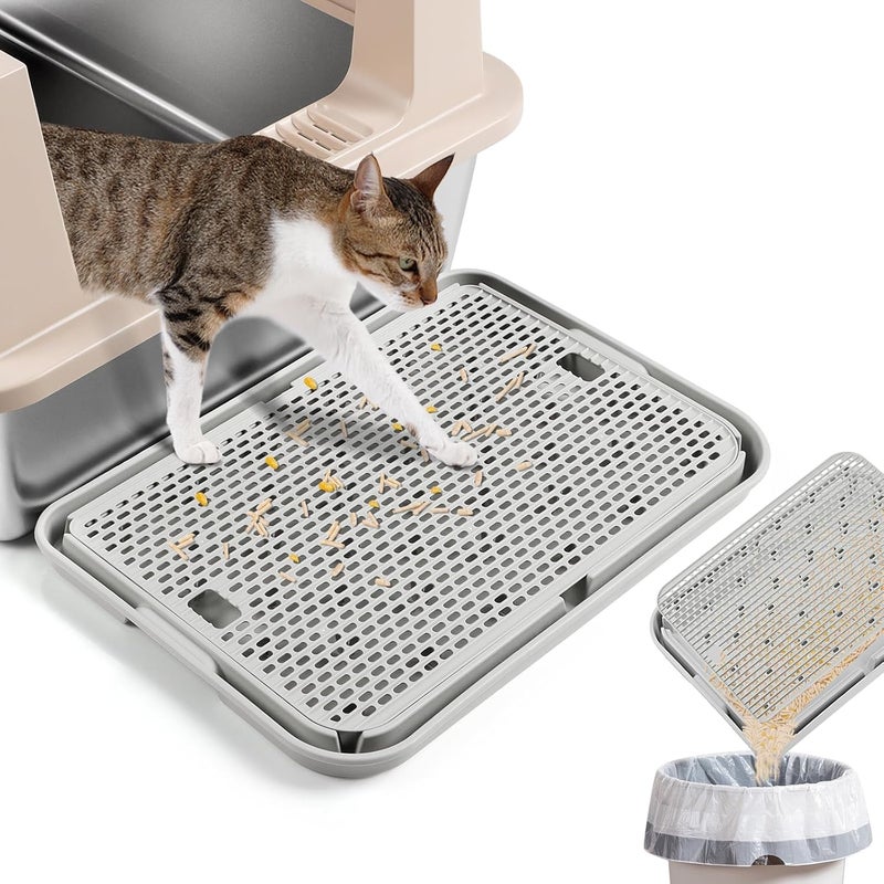 Lanstics Litter Box Step, Litter Box Ramp Grey Litter Catcher with Filter Function Cat Steps for Litter Boxes Anti-Tracking & Easy to Clean, Ideal for Kitten & Elderly Cats (16.5"x11.2") - Image 1